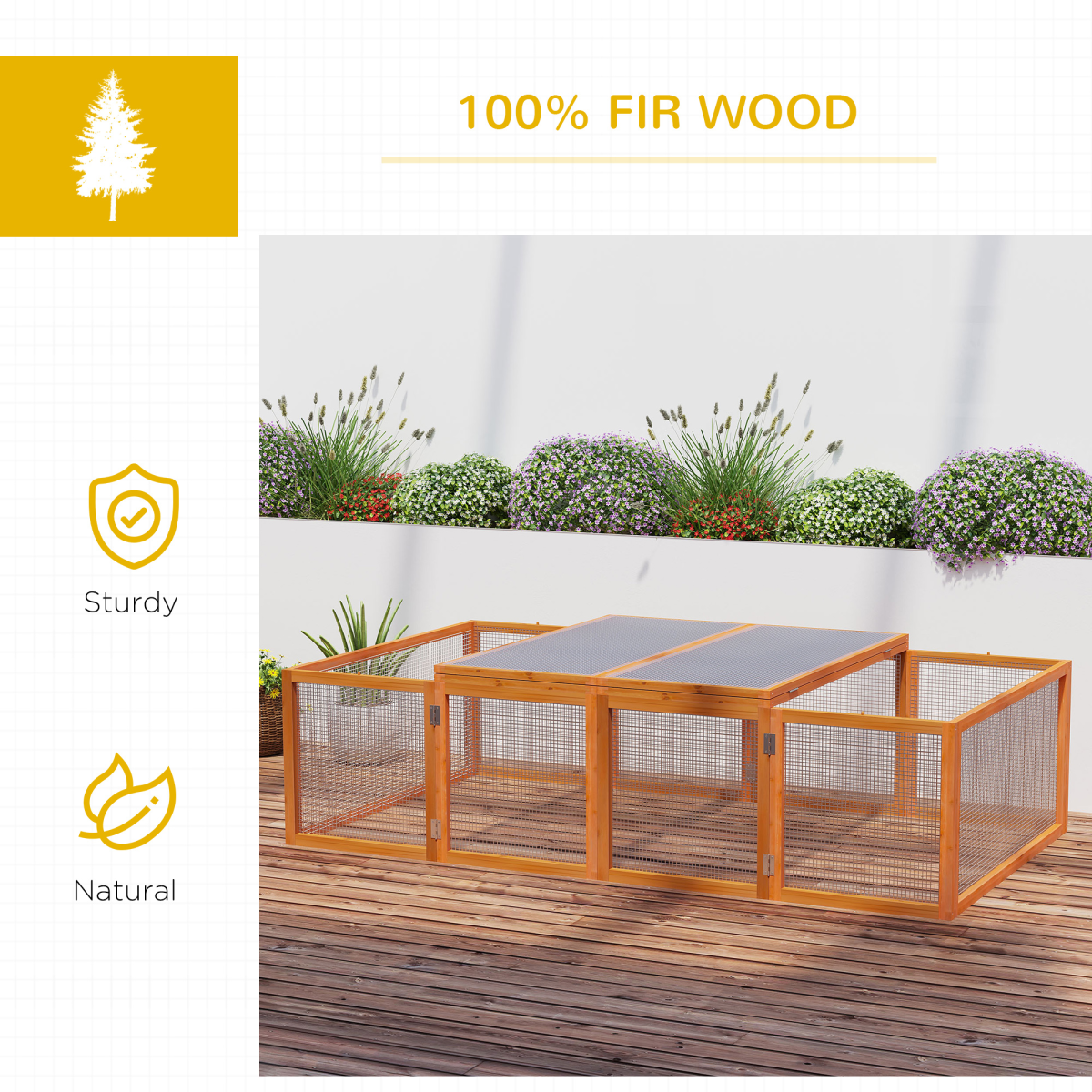 Pawhut Rabbit Hutch with Run and Play Space, Outdoor Mesh Wire Safety, Fir Wood and Metal