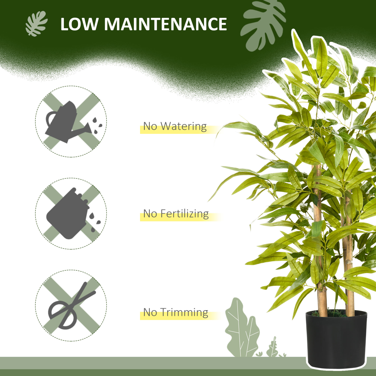 HOMCOM Artificial Bamboo Plant in Pot, 60cm, Indoor/Outdoor
