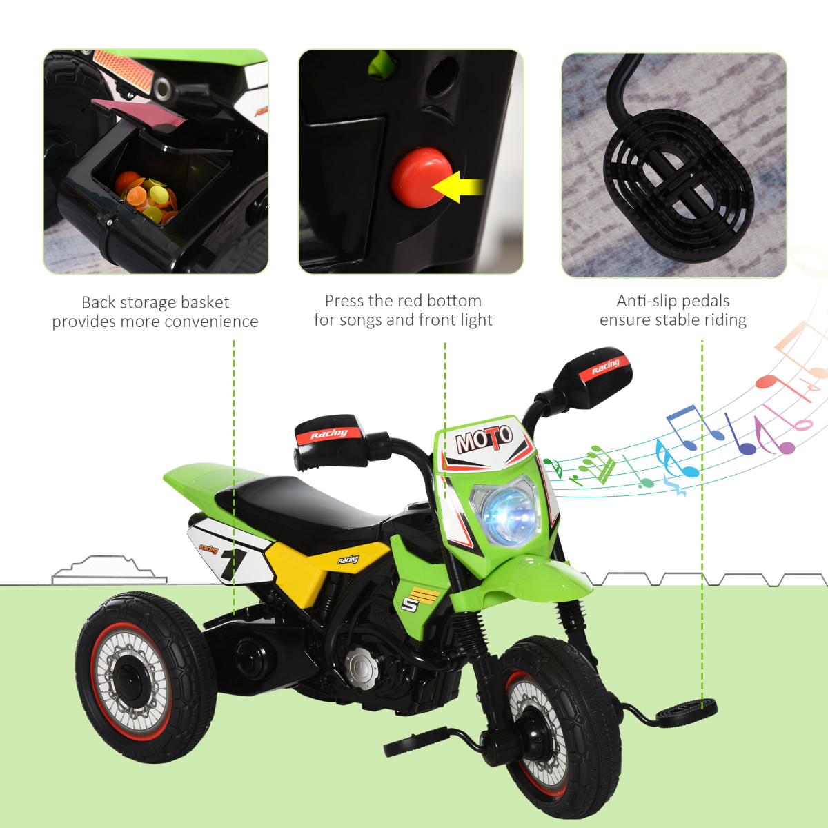 HOMCOM Toddler Pedal Tricycle Ride-On with Music and Lights, 18-36 Months