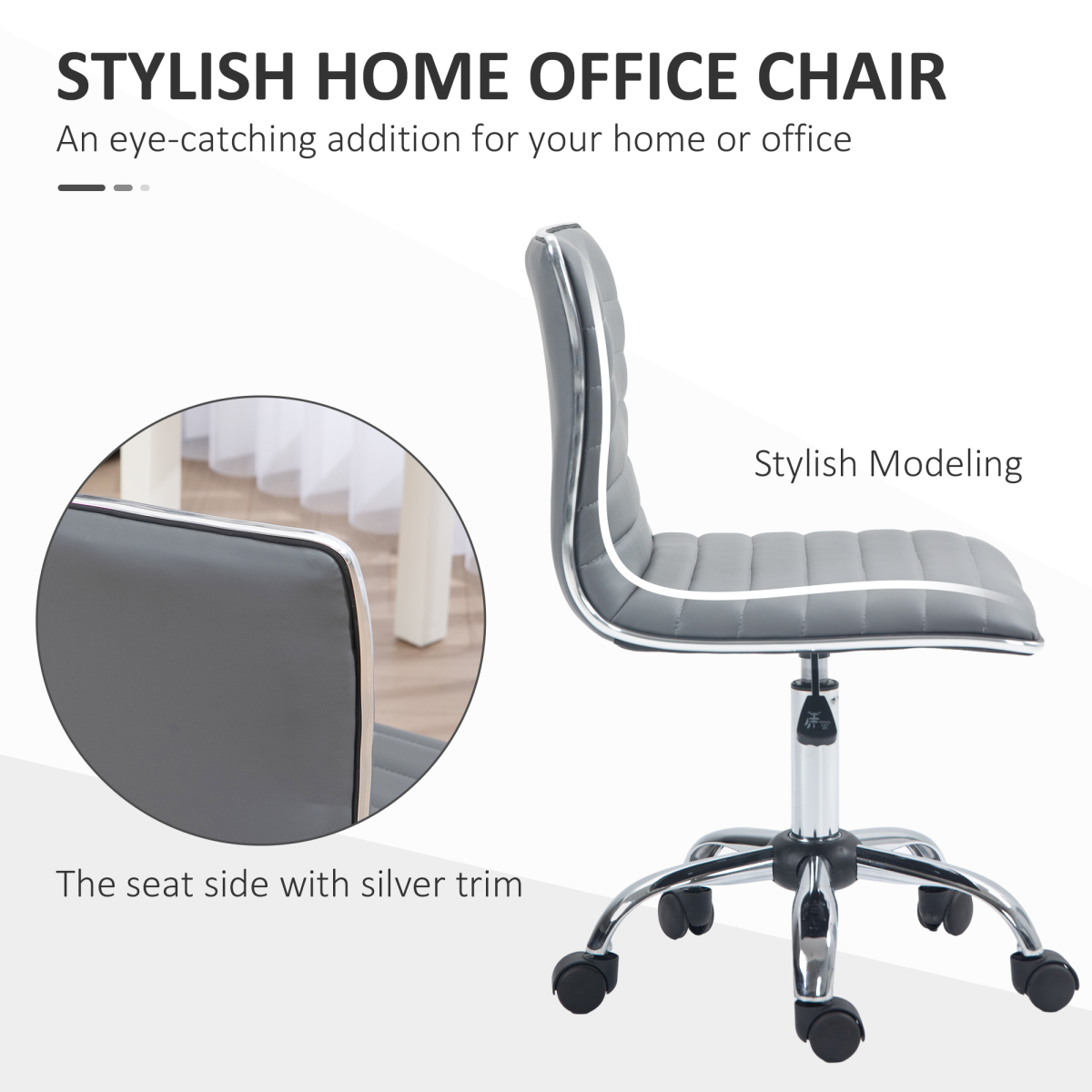 HOMCOM Armless Mid-Back Adjustable 360° Swivel Office Chair, Light Grey