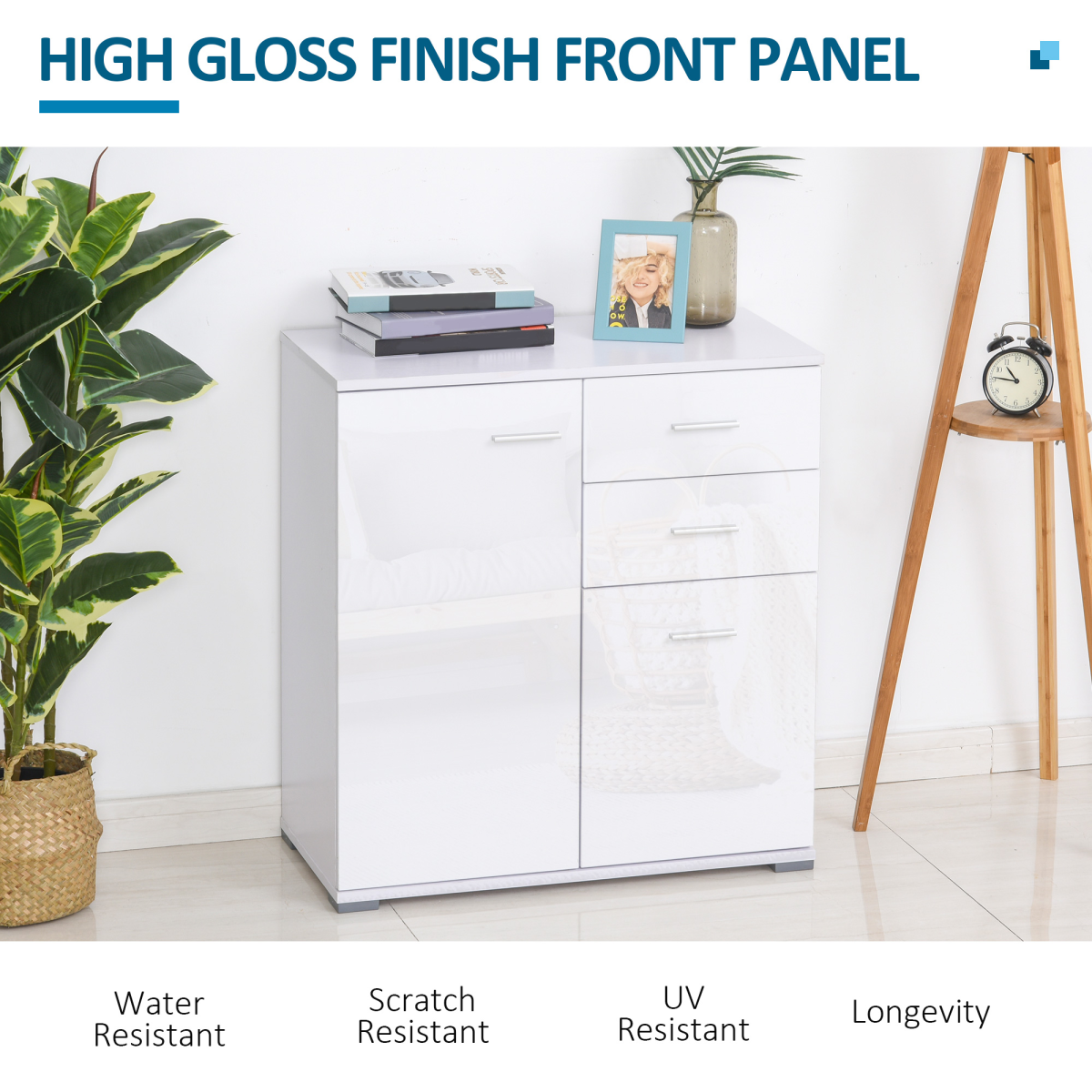 White High Gloss Shoe Cabinet Storage Cupboard with Adjustable Shelf and 2 Drawers