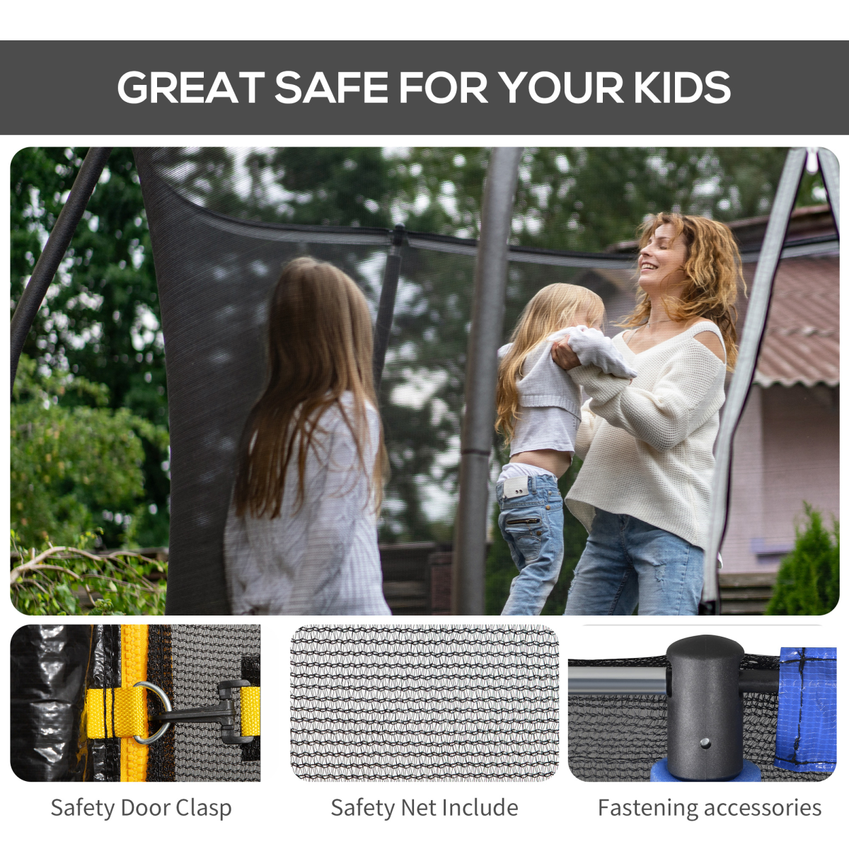 8FT Round Trampoline Replacement Enclosure Net Safety Fence with Zipper Door for 244cm Trampolines