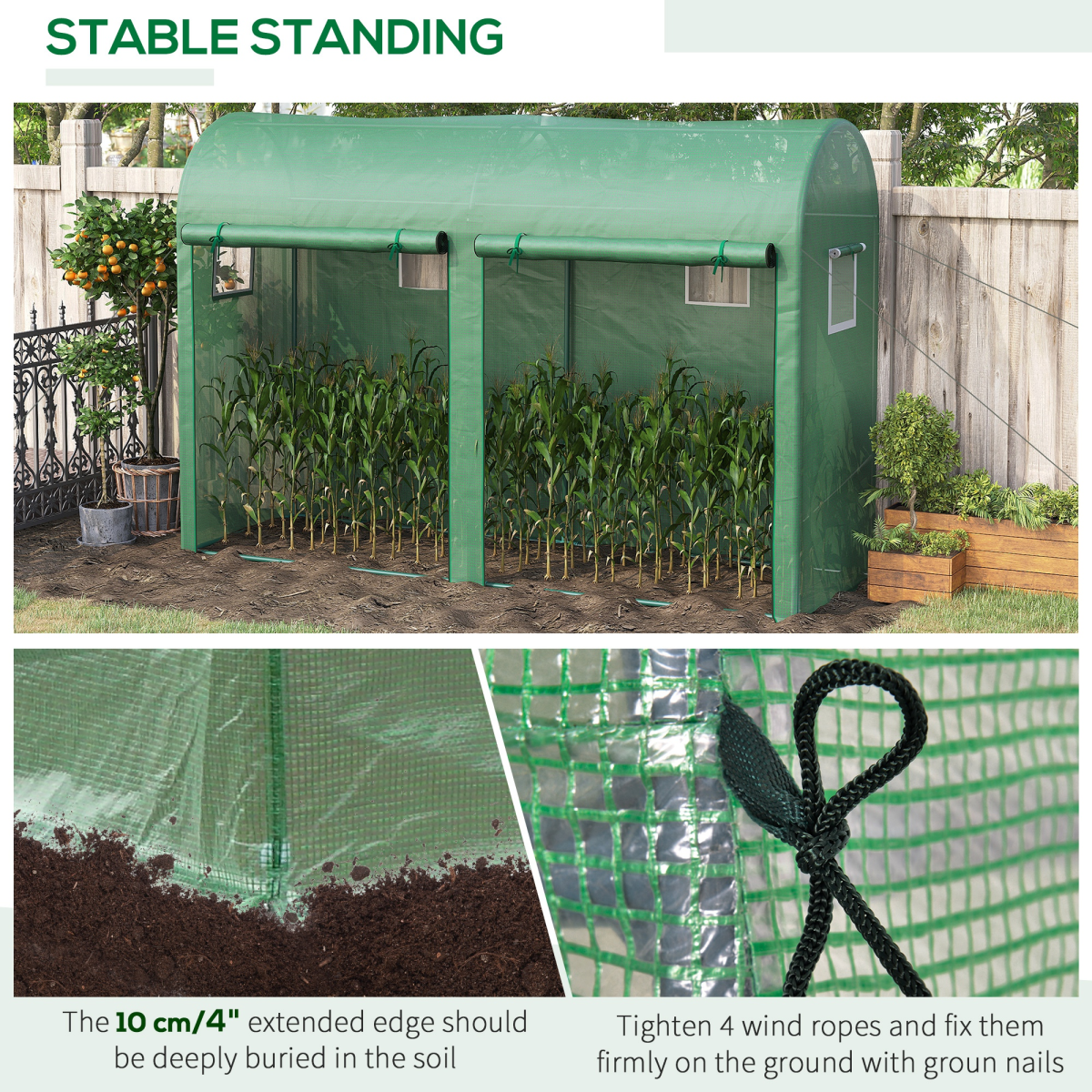 Outsunny 10ft x 3ft Greenhouse with 2 Roll-Up Doors and 4 Windows