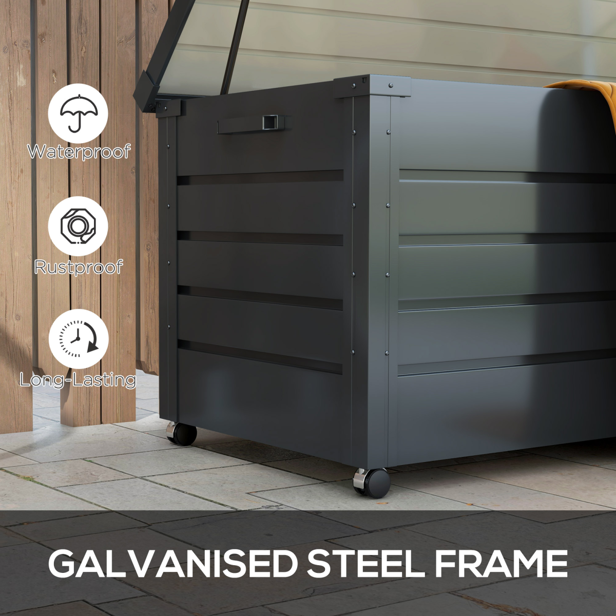 Outsunny 311L Weather-Resistant Storage Box with Wheels & Lock