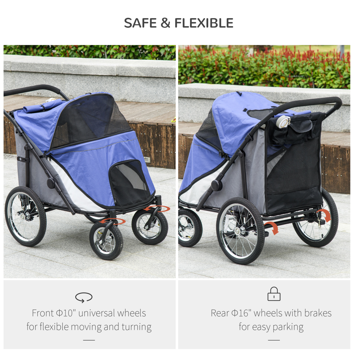 PawHut Foldable Large Dog Stroller with Cushion, Blue