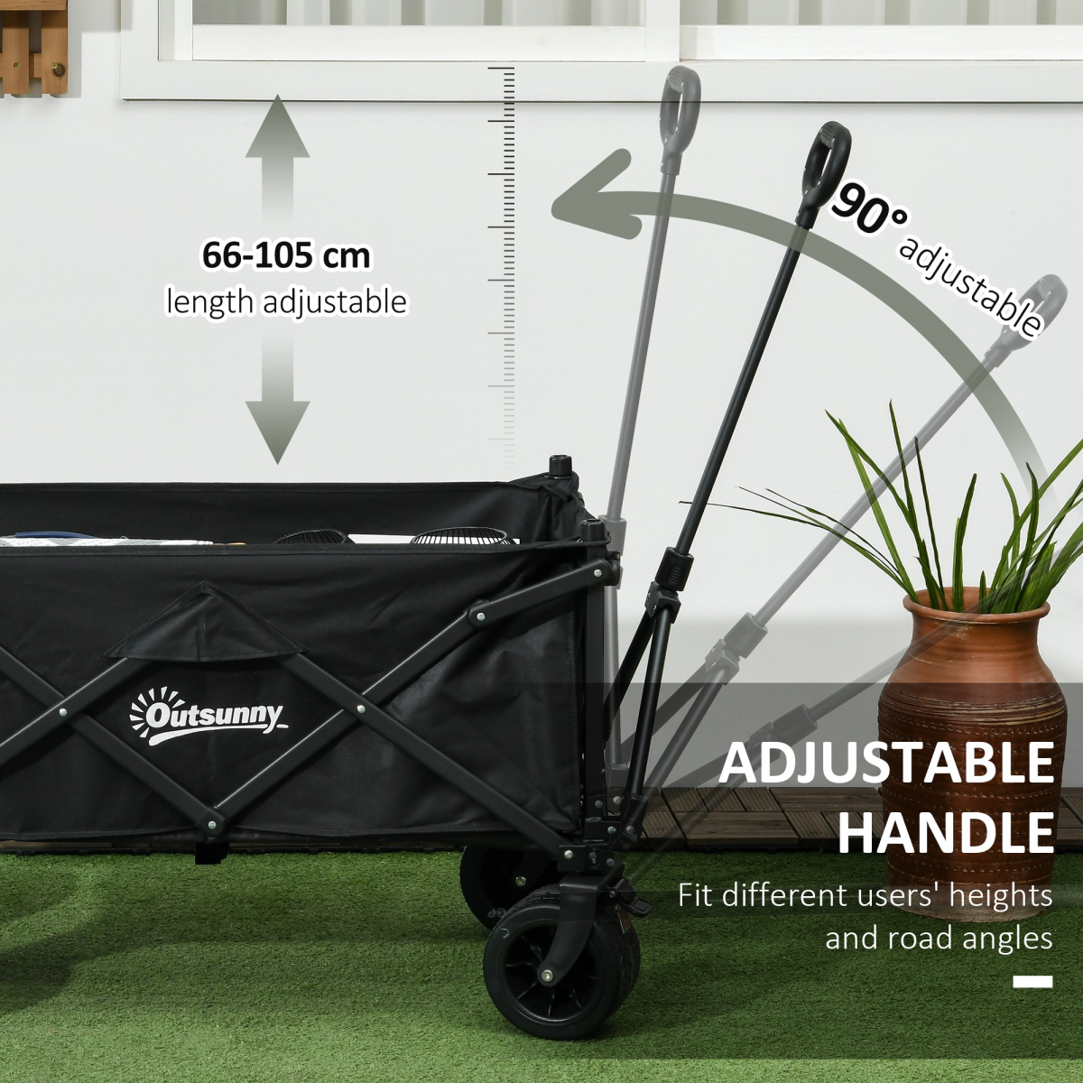 Outsunny Foldable Garden Cart Outdoor Utility Wagon with Carry Bag, Black