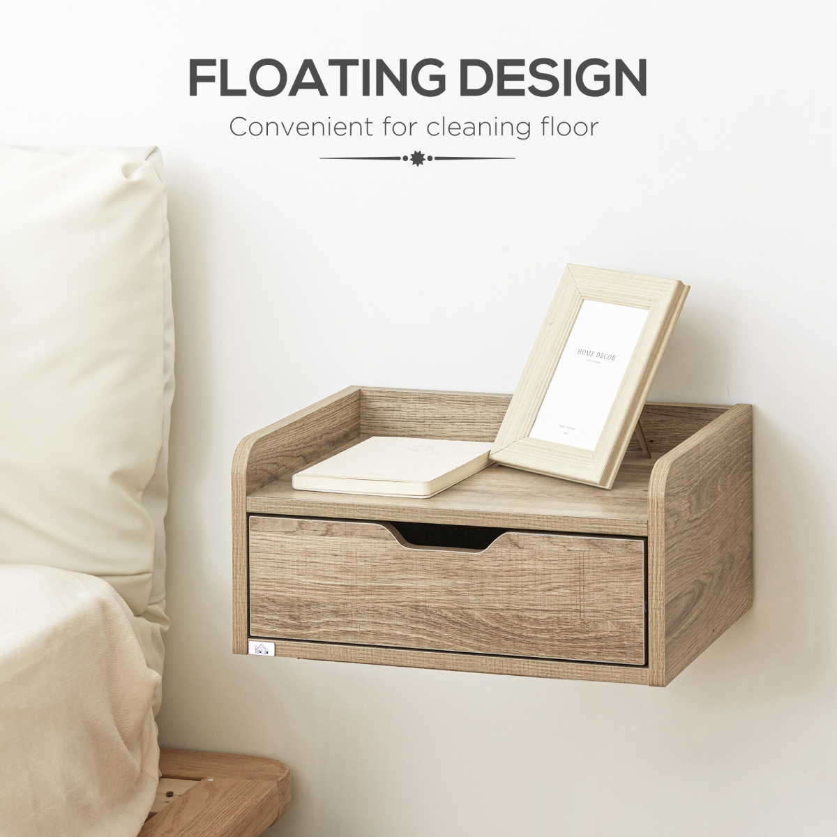 HOMCOM Floating Nightstand Set of 2, Wall Mounted Bedside Table with Drawer