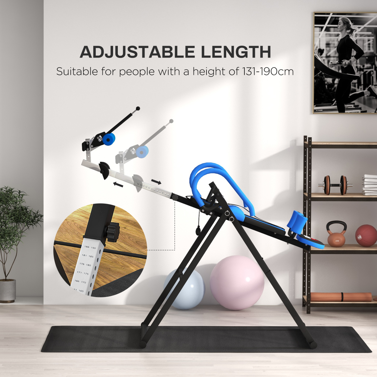 HOMCOM Foldable Adjustable Gravity Inversion Table with Safety Belt, Blue
