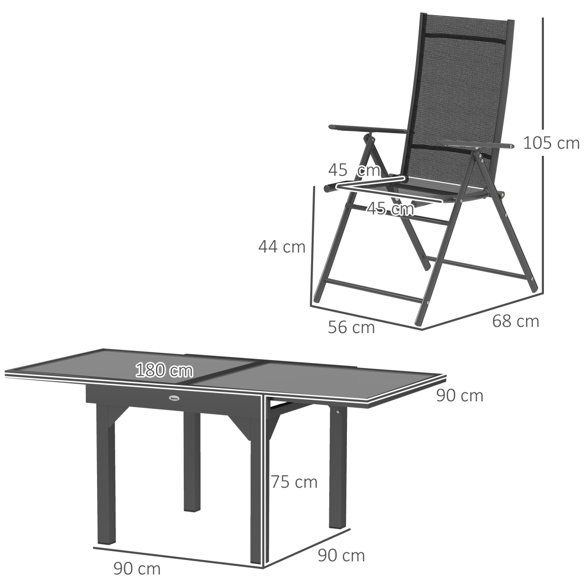 Outsunny 7-Piece Expandable Dining Set with Foldable Chairs, Grey, for 4-6 People