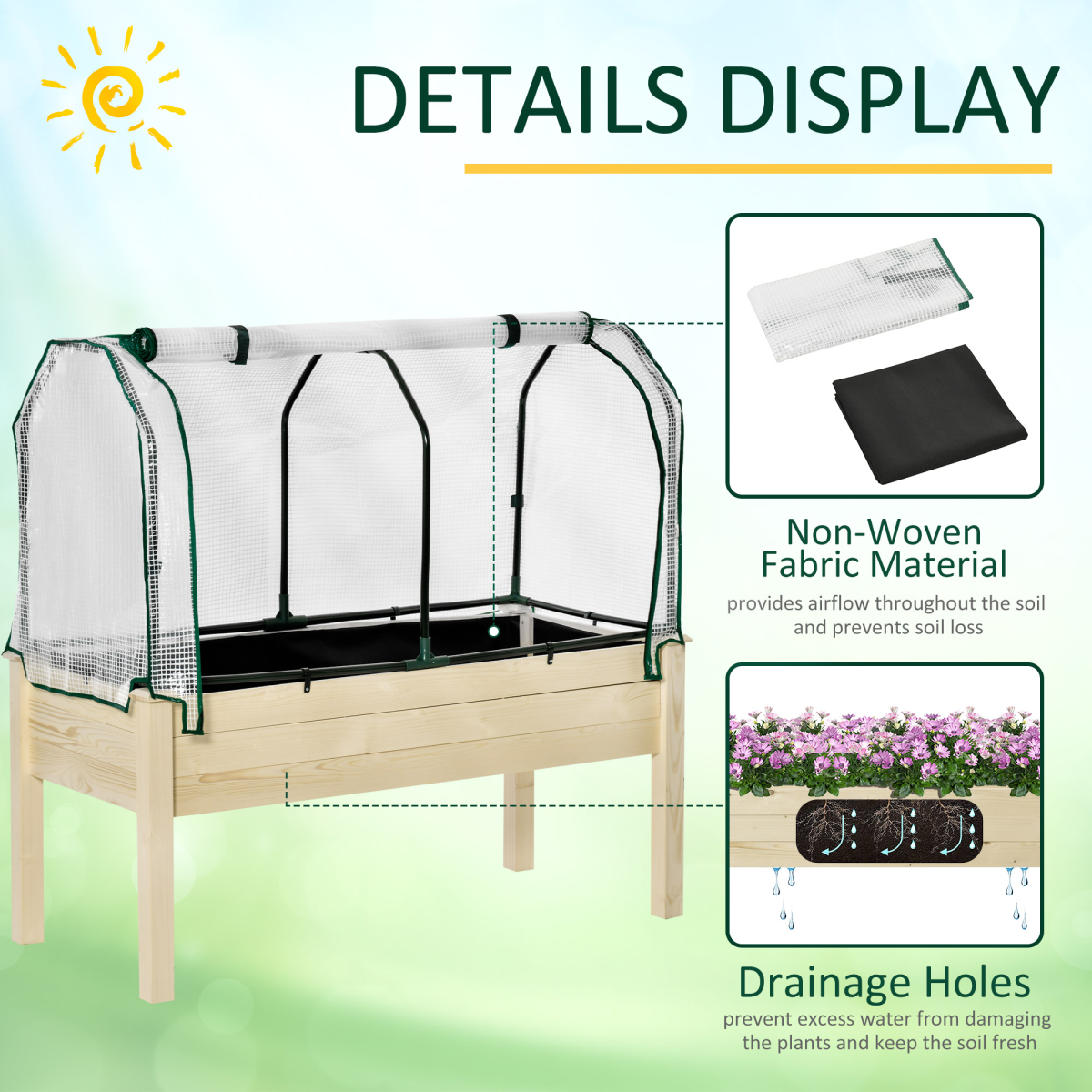 Outsunny Raised Garden Bed Planter Box with PE Greenhouse Cover