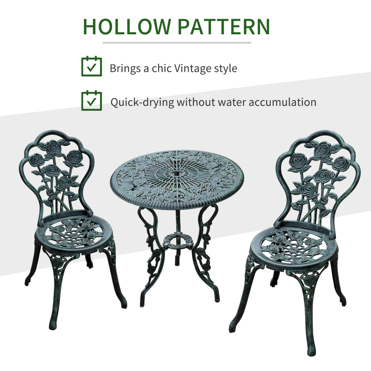 Outsunny 3-Piece Cast Aluminum Bistro Set, Antique Green