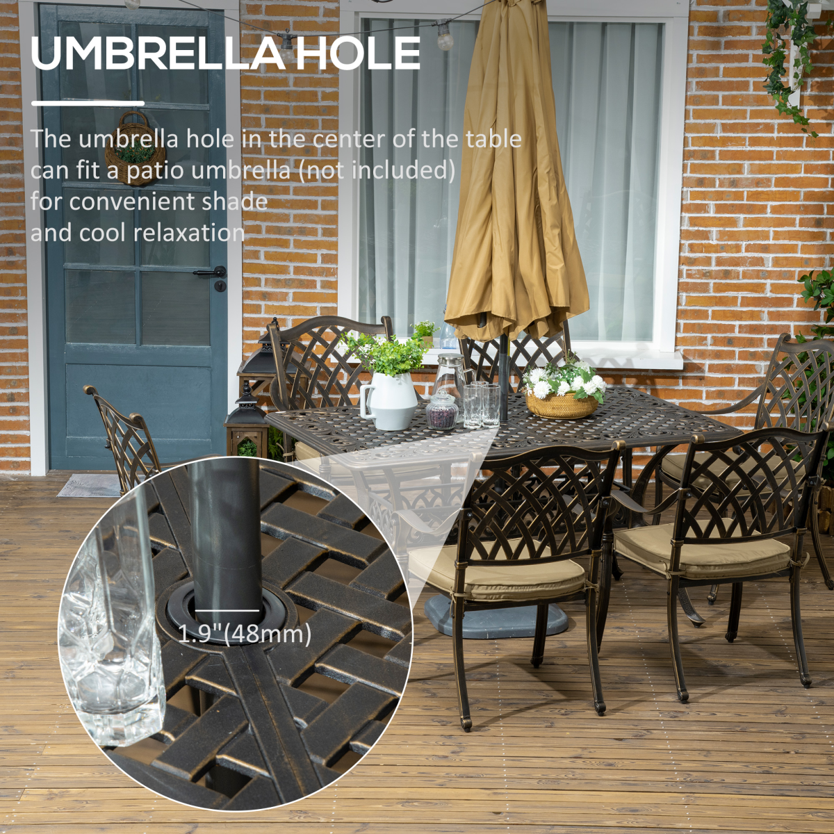 Outsunny 7-Piece Cast Aluminum Patio Dining Set with Cushions, Bronze