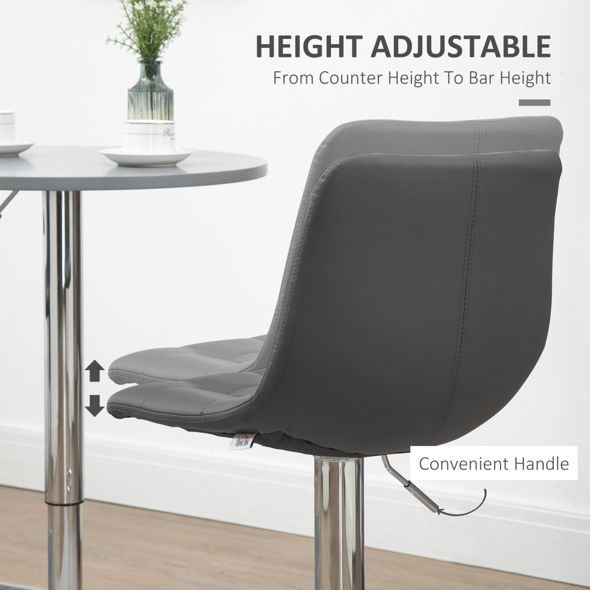 HOMCOM Set of 2 Adjustable Swivel Breakfast Dining Stools with Footrest, Faux Leather, Grey