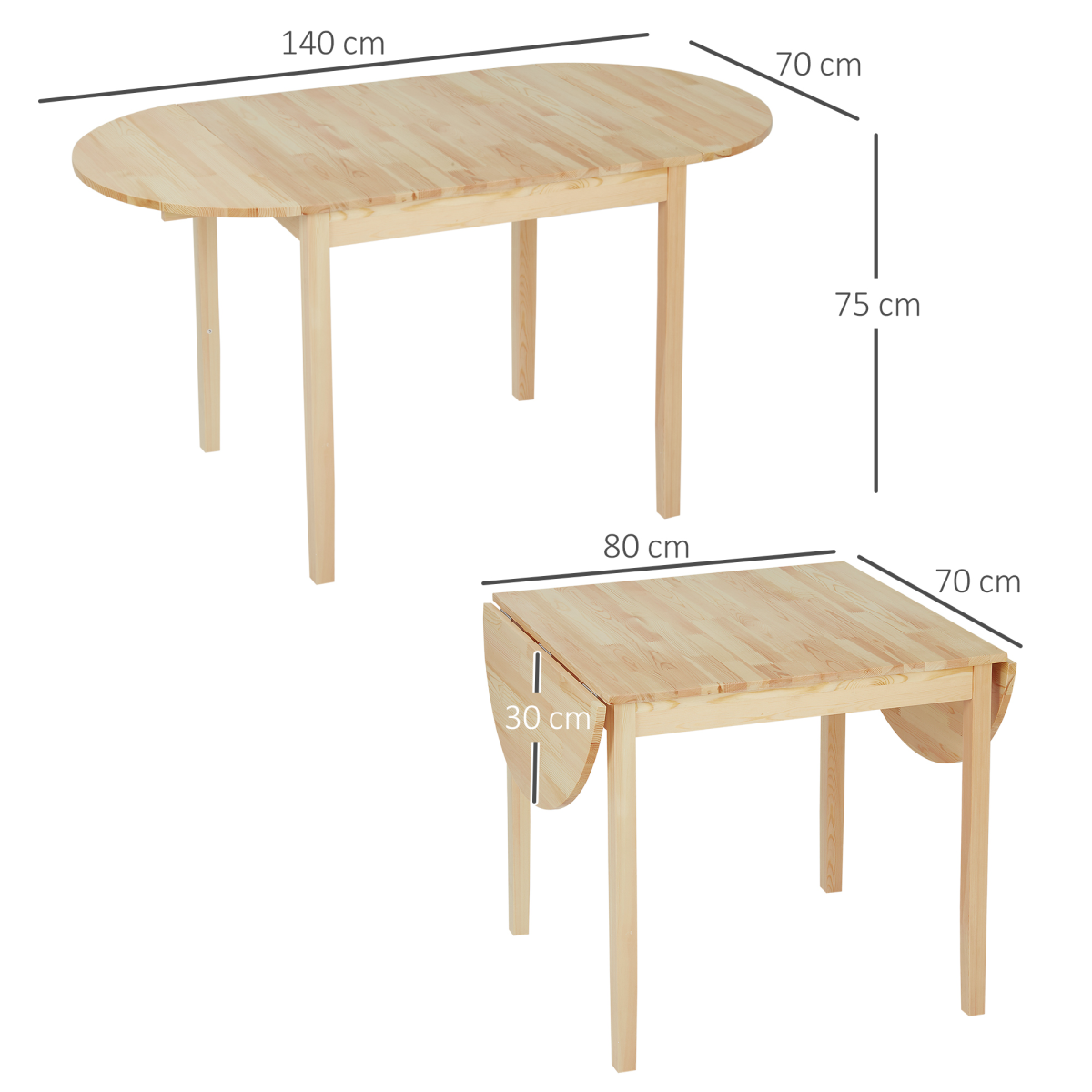 HOMCOM Expandable Pinewood Drop Leaf Dining Table for 4-6, Natural Finish
