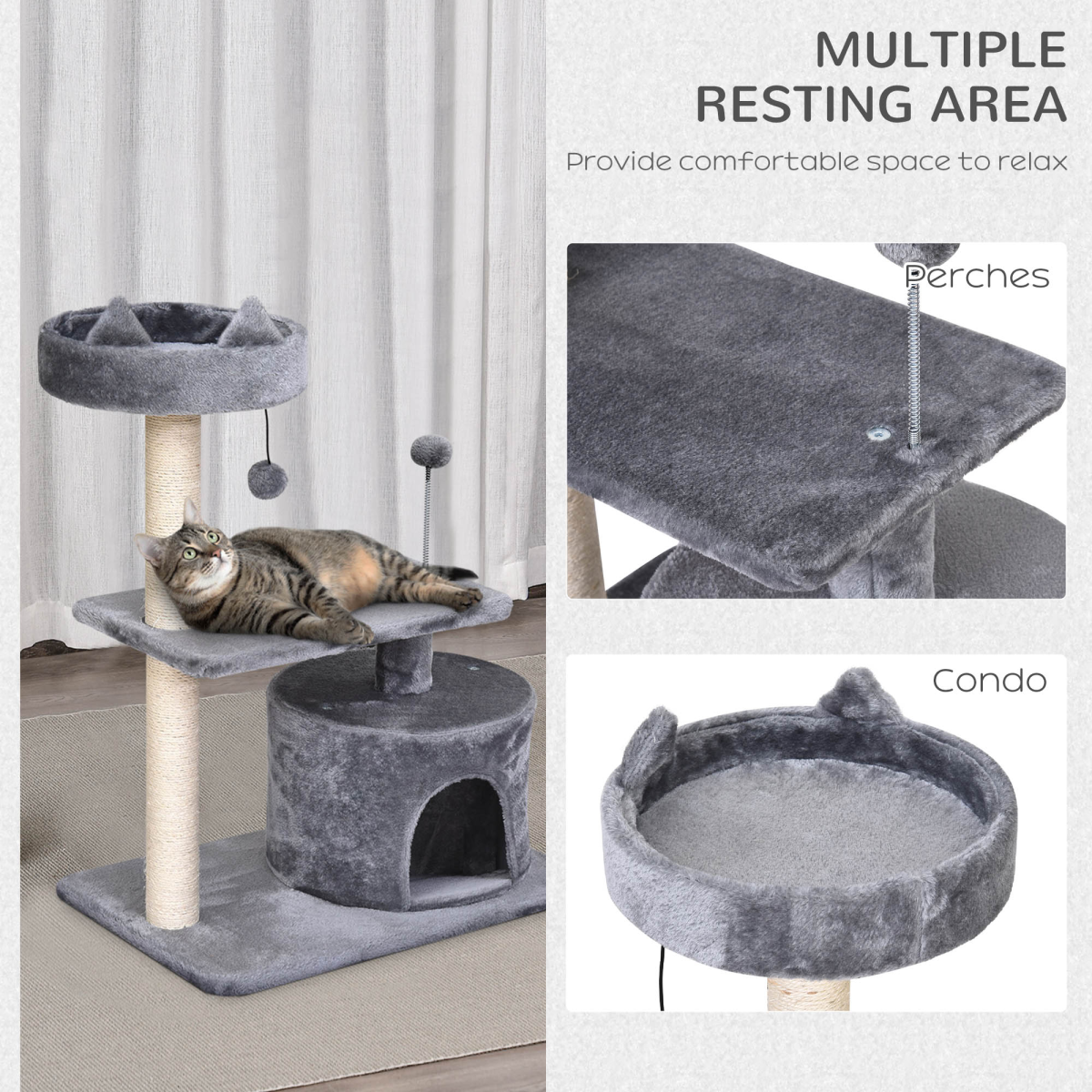 81cm Cat Tree Scratching Post Tower for Kitten Large Cats Activity Centre House