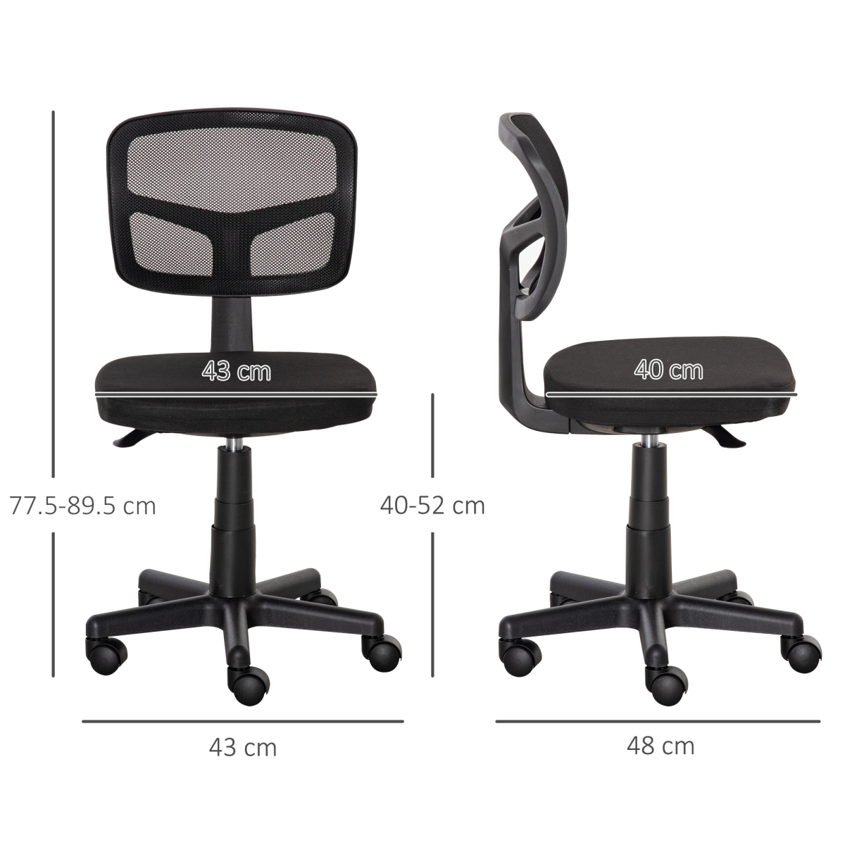 Vinsetto Ergonomic Armless Mesh Office Chair, Swivel Desk Chair