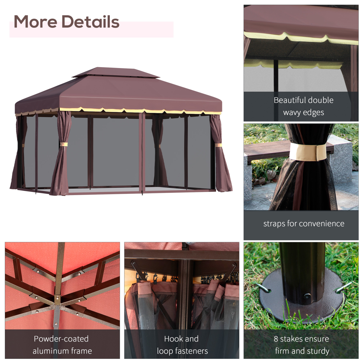 Outsunny Metal Frame Gazebo with Sides, Powder-Coated Aluminium Frame, PA-Coated Polyester Roof, Removable Curtains