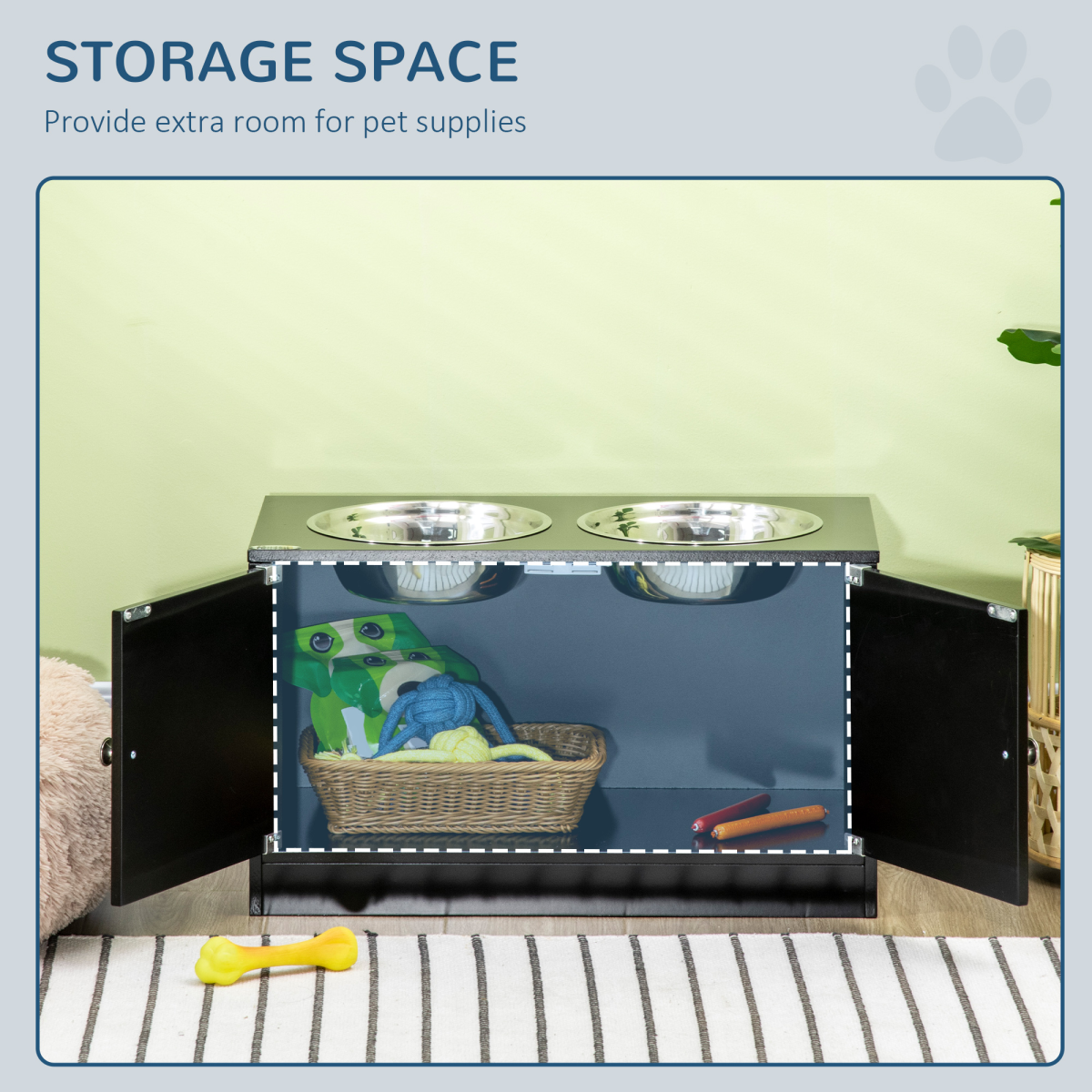 Raised Dog Bowls for Large Dogs Feeding Station Stand, Storage - Pawhut