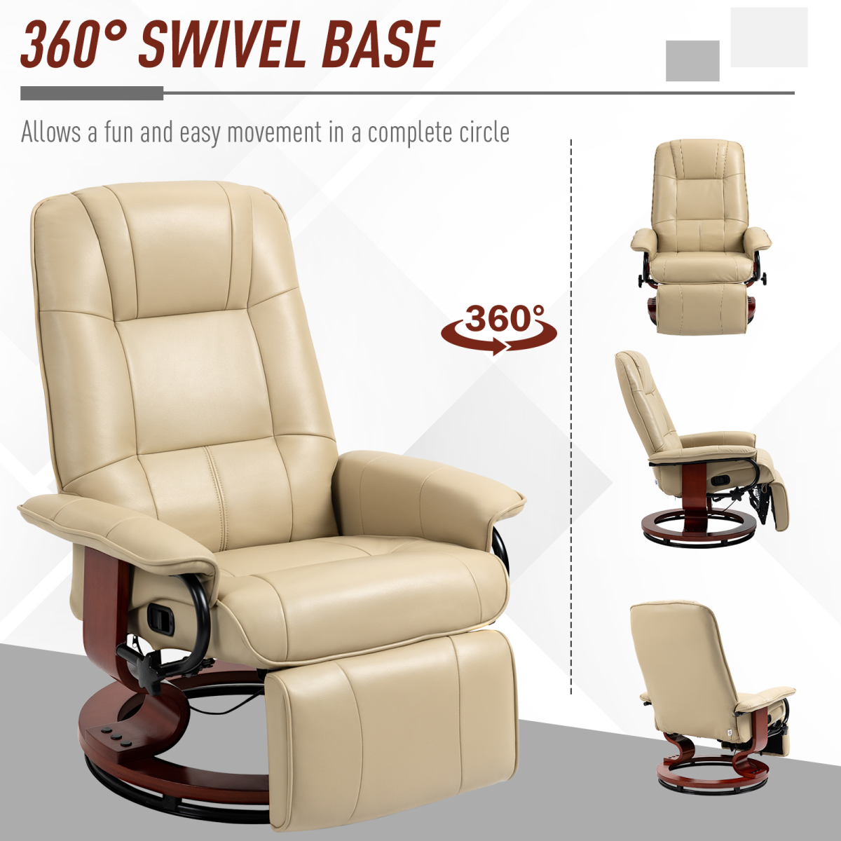 HOMCOM Cream PU Leather Ergonomic Recliner Chair with Footrest