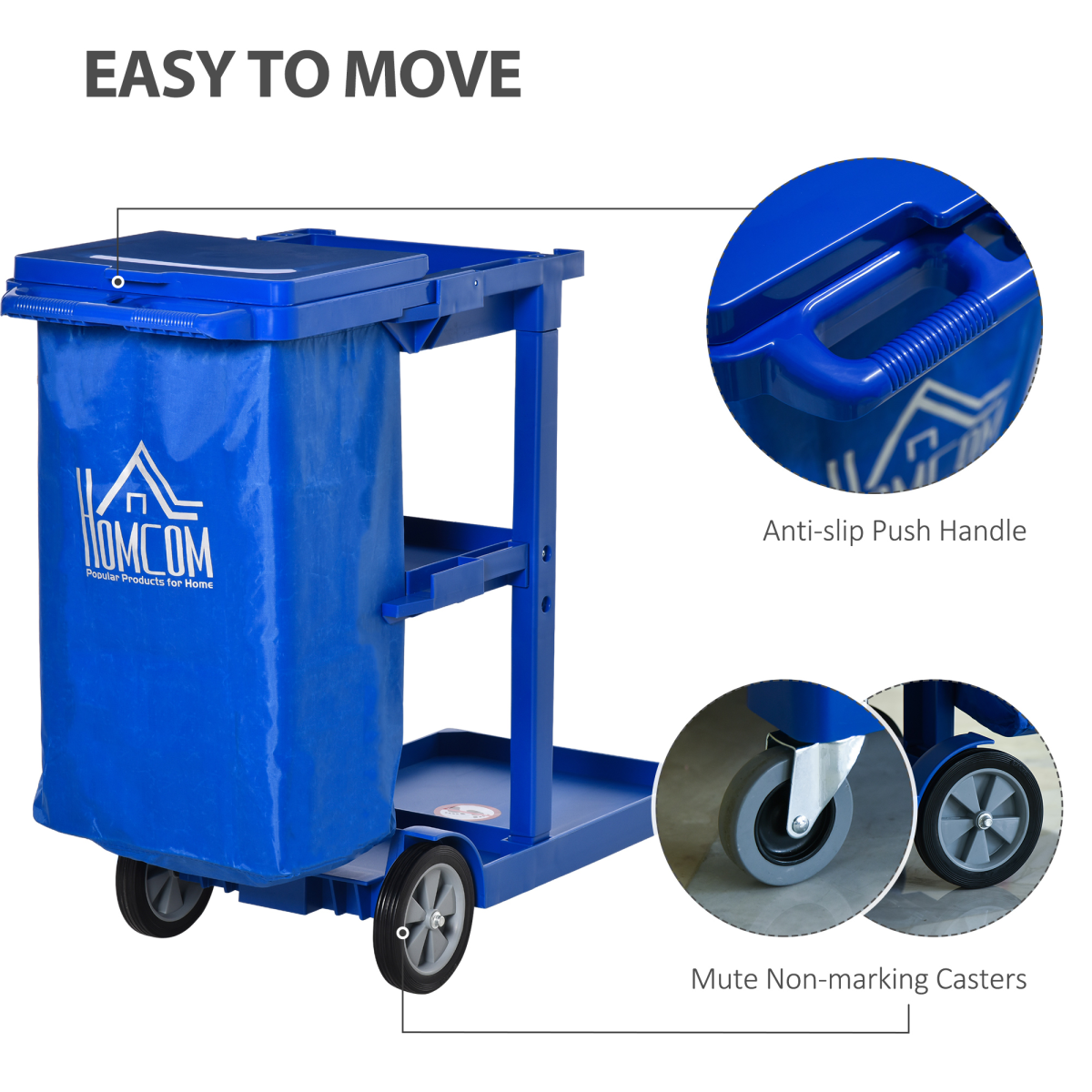 HOMCOM Cleaning Cart on Wheels with 3-Tier Storage, Blue