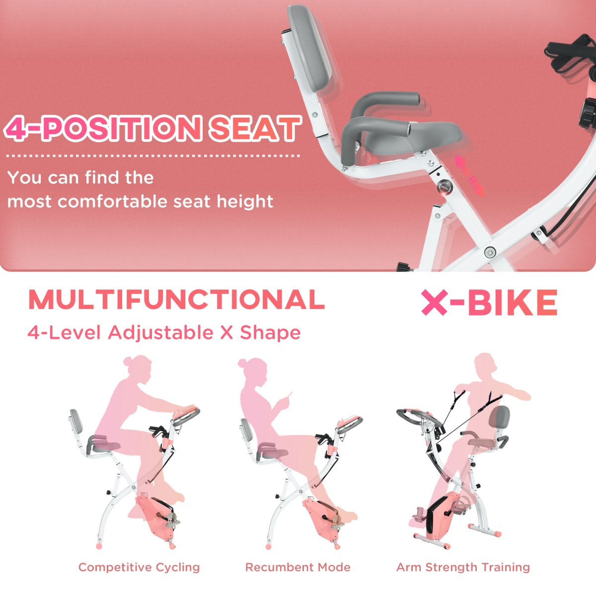 2-in-1 Upright and Recumbent Exercise Bike with 8-Level Adjustable Resistance, Pulse Sensor, LCD Monitor, Phone Holder, and Foldable Design