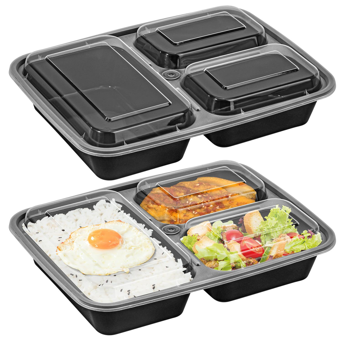 Vinsani 3 Compartment Meal Prep Containers with Leak-Resistant Lids, BPA-Free Plastic, Microwave Freezer Dishwasher Safe, Stackable Reusable Food Storage Containers
