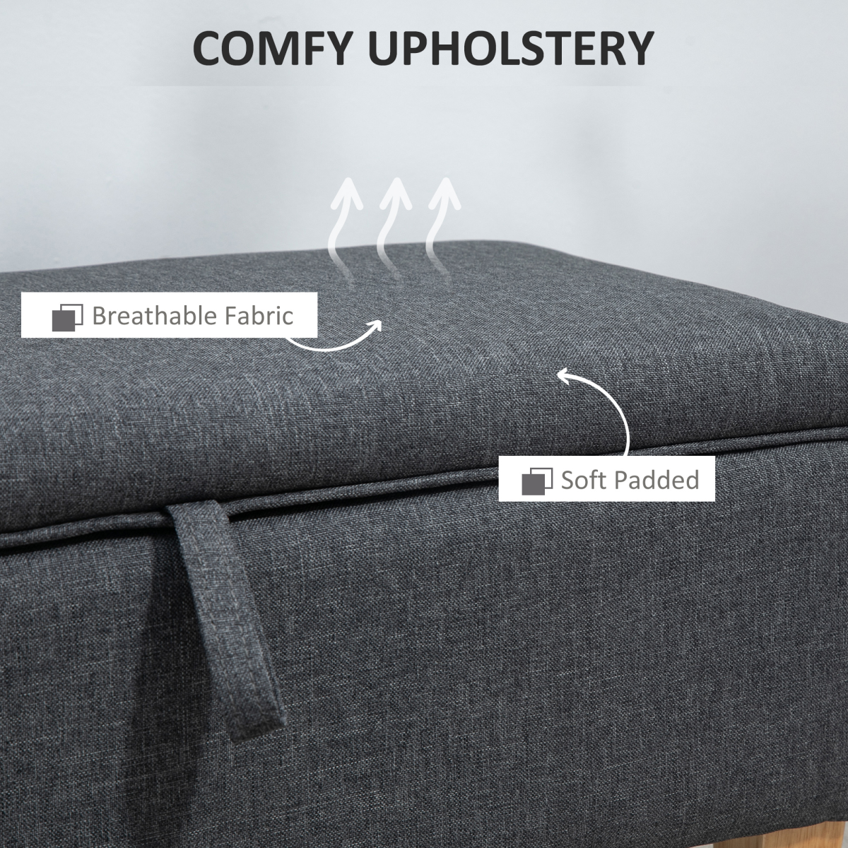 HOMCOM Grey Linen-Look Storage Ottoman Footstool, Padded Seat