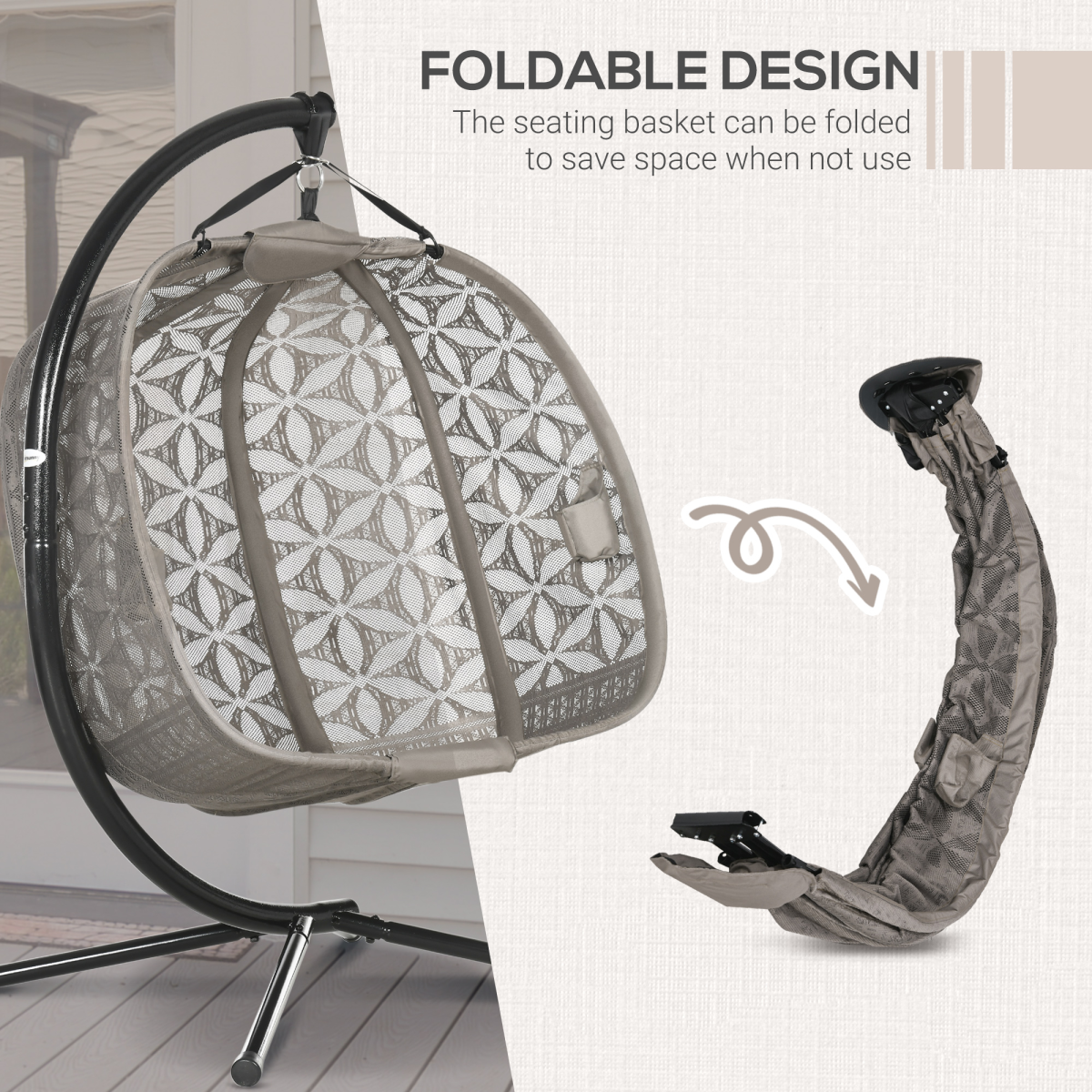 Outsunny Double Hanging Swing Chair w/ Stand & Cup Holders, Brown