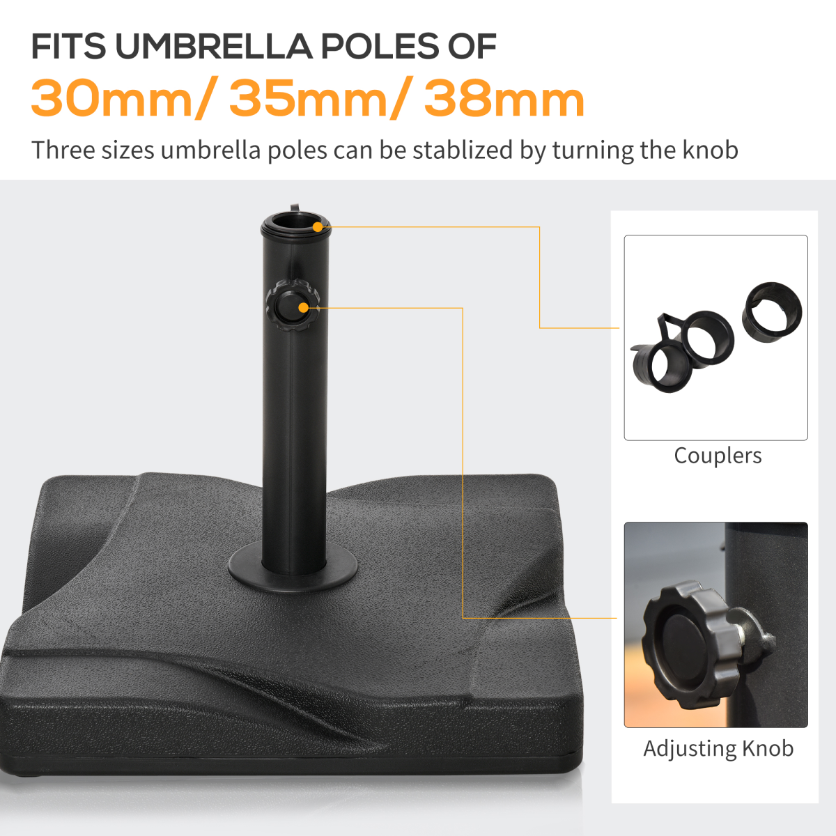 Outsunny 20kg Cement Square Parasol Base Black