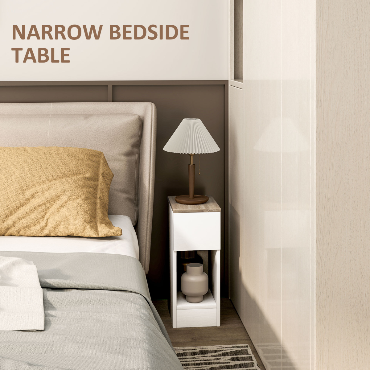 HOMCOM Set of 2 Bedside Tables with Drawer and Shelf, White