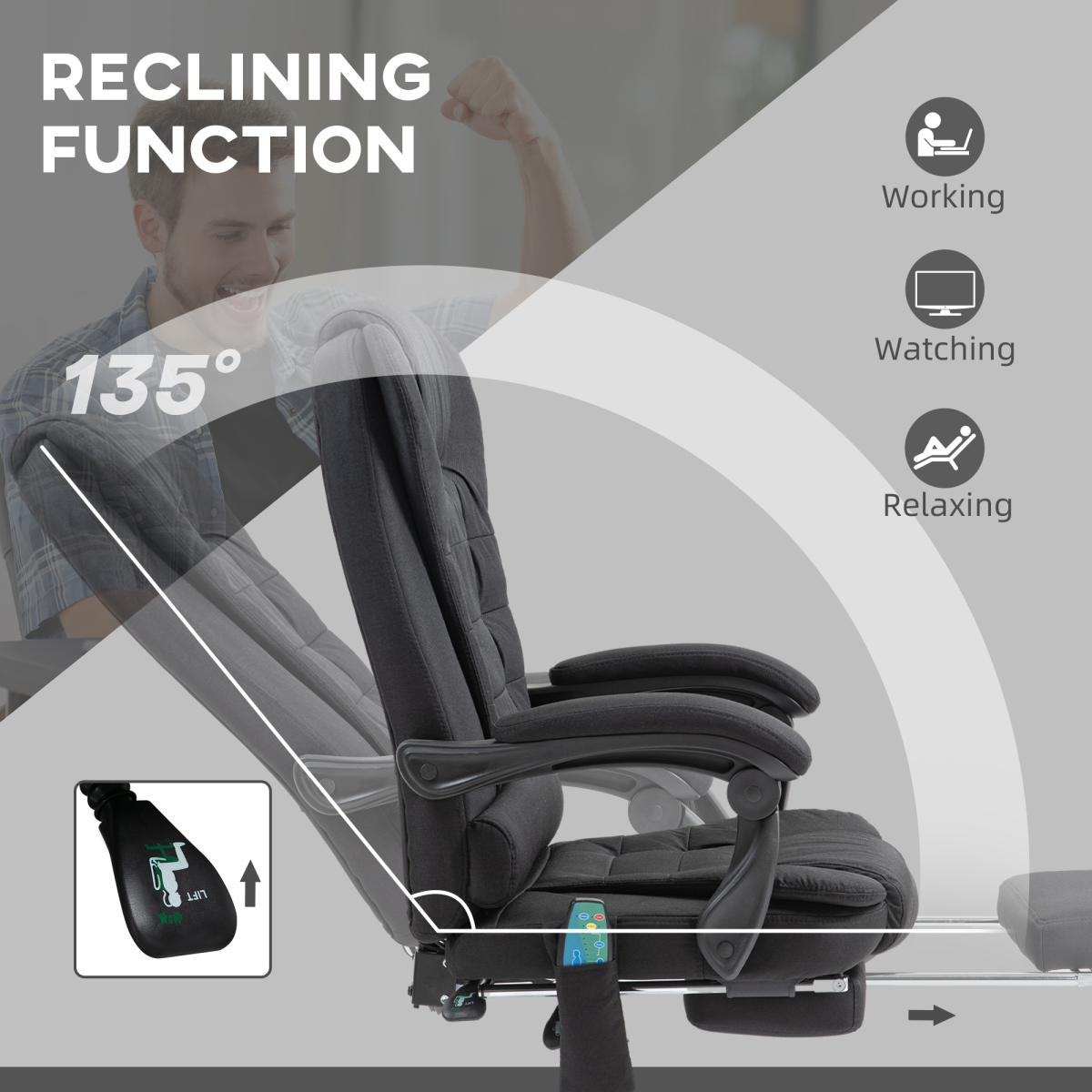 Vinsetto Massage Office Chair with Heat, Recline & Footrest, Black