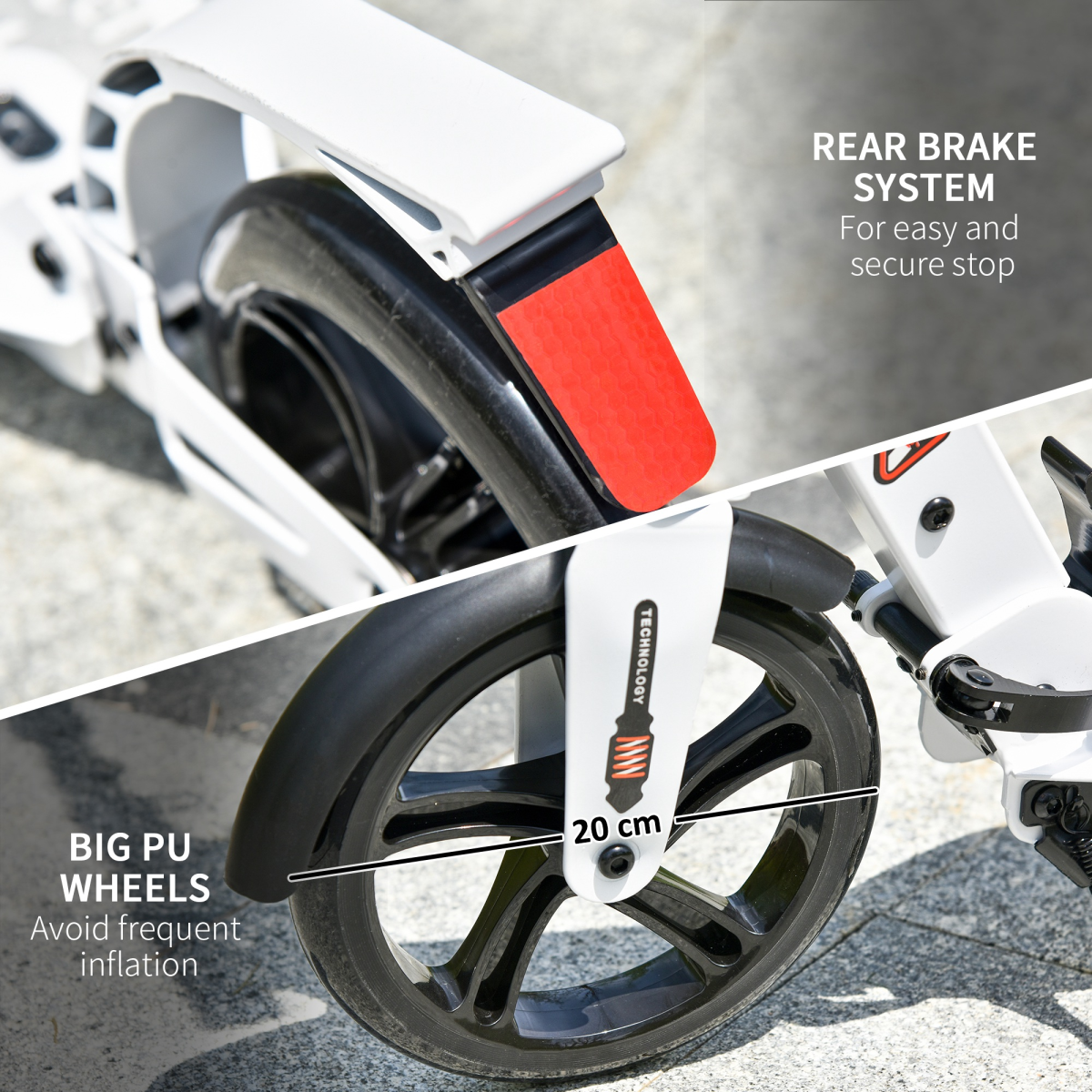 Kick Scooter Folding 2 Big Wheels Adjustable Adult Teens For 14 White HOMCOM