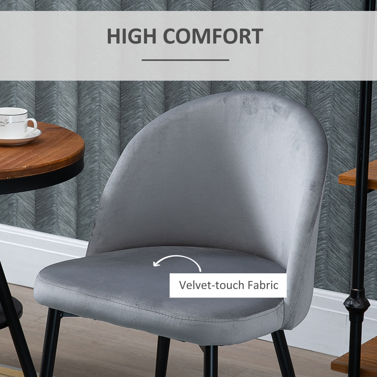 Set of 2 Modern Upholstered Grey Bucket Seat Dining Chairs