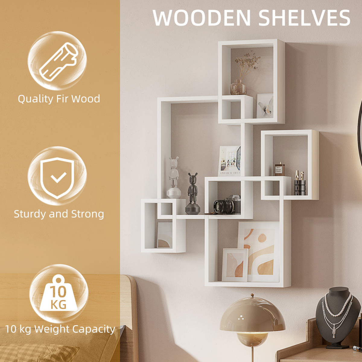 White 5-Shelf Interlocking Cube Floating Wall Shelf Unit
