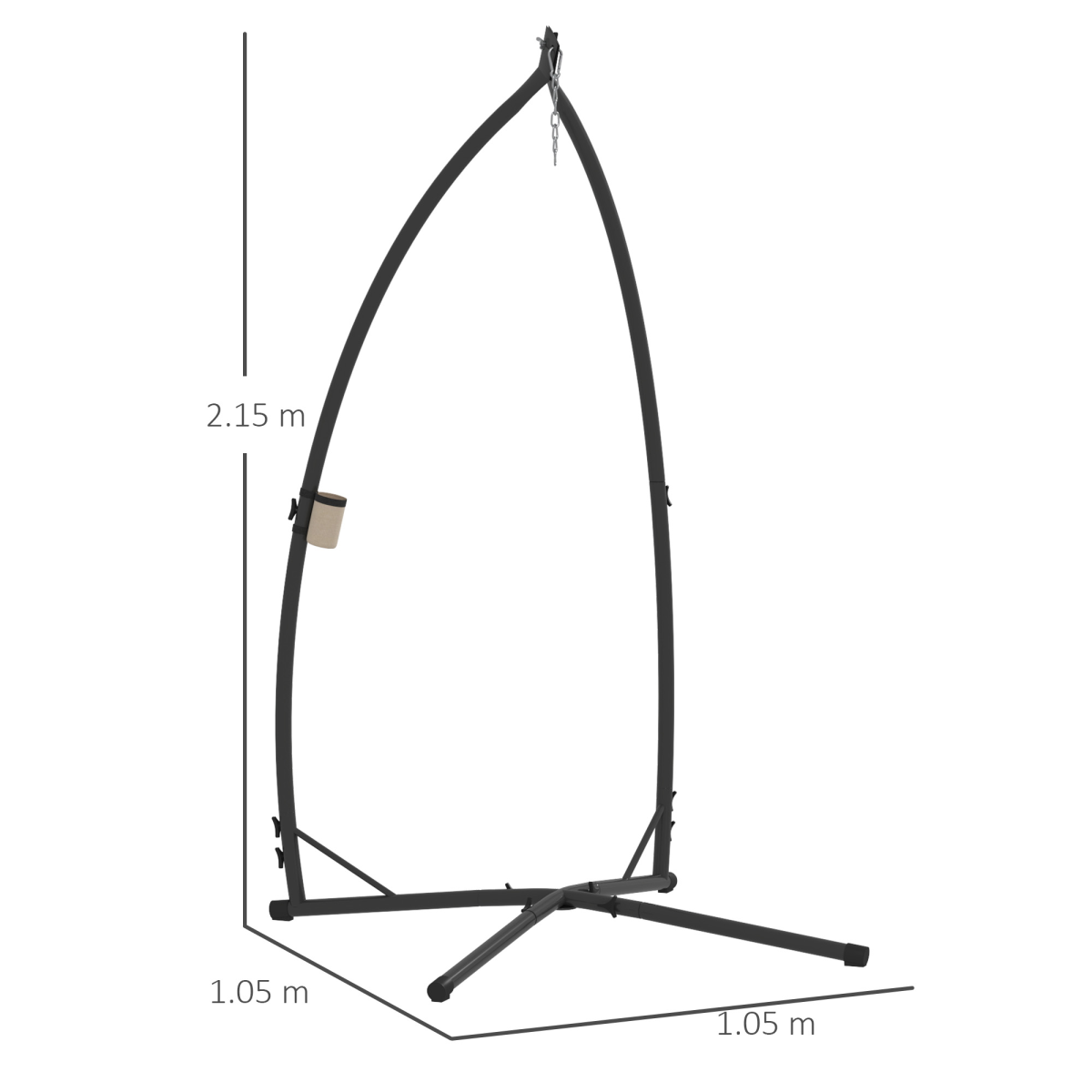 Outsunny Steel Hammock Chair Stand with Cup Holder, Black