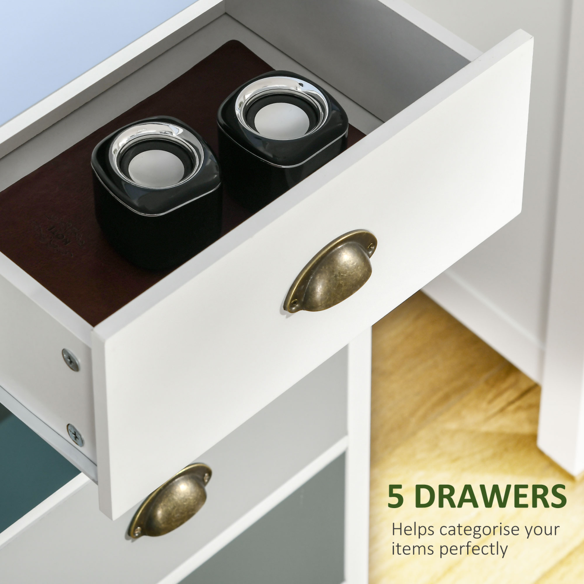 HOMCOM 5-Drawer Chest of Drawers with Bronze-Tone Metal Handles, MDF Structure and Anti-Tipping Straps