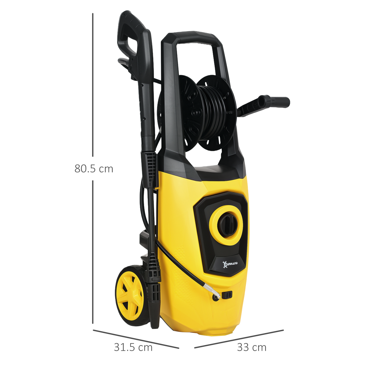 DURHAND 1800W Portable Pressure Washer, 150 Bar, 510 L/h, Yellow