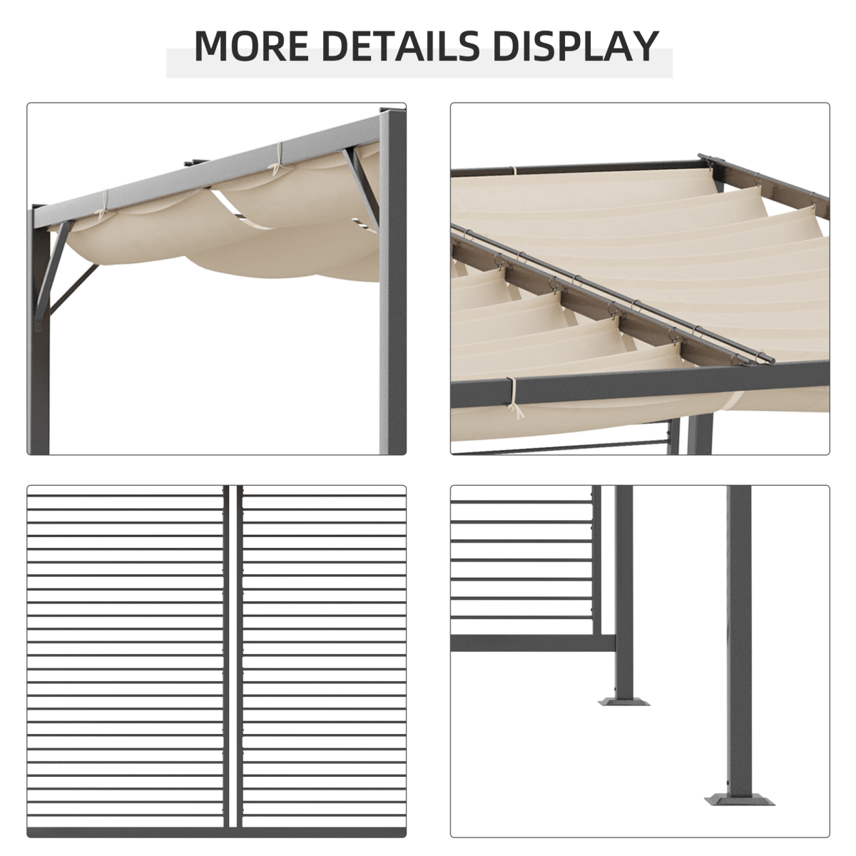 Metal Outdoor Pergola Patio Sun Shelter, Retractable Movable Canopy, PU-Coated UV and Water Resistant, Heavy-Duty Metal Frame