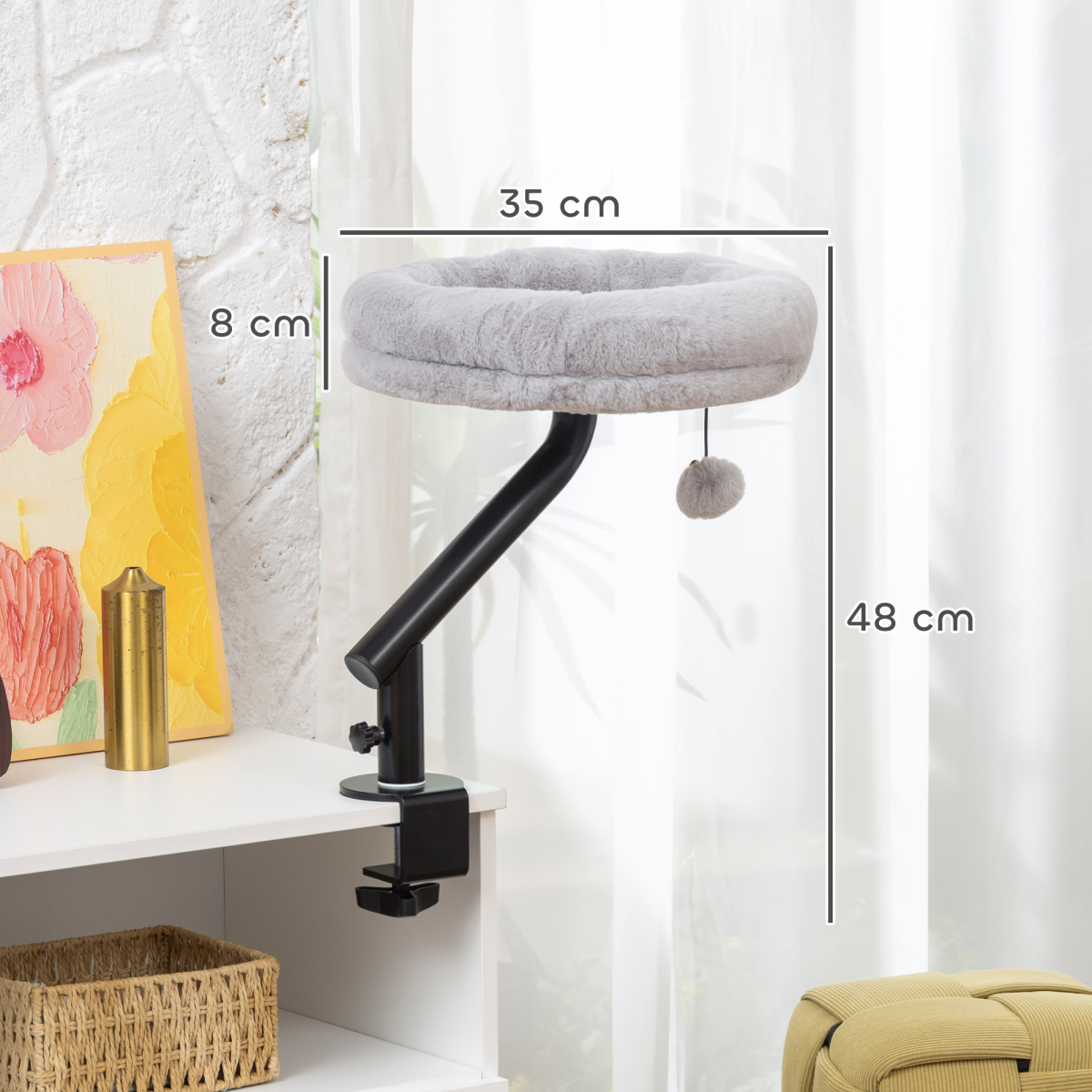 PawHut 360° Rotating Adjustable Cat Desk Bed with Clamp, Grey