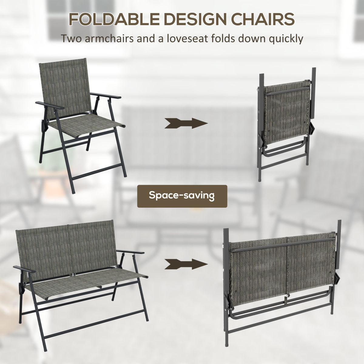 Outsunny 4-Piece Patio Furniture Set with 2 Foldable Armchairs, Loveseat and Side Table, Outdoor Garden Set