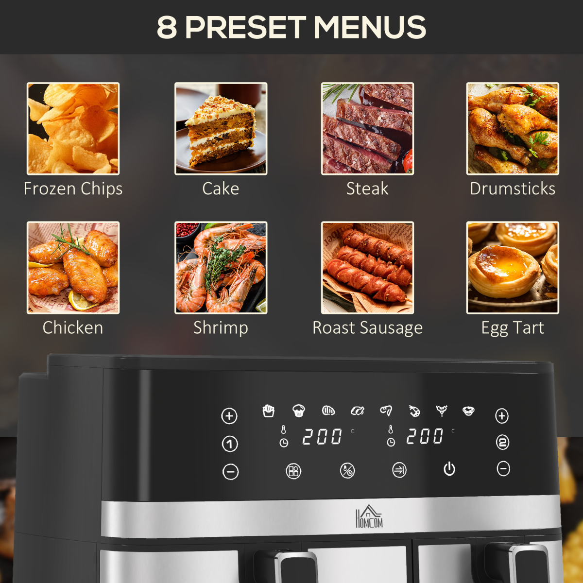 HOMCOM Dual Zone Air Fryer 8.5L with SYNCFinish, 2700W