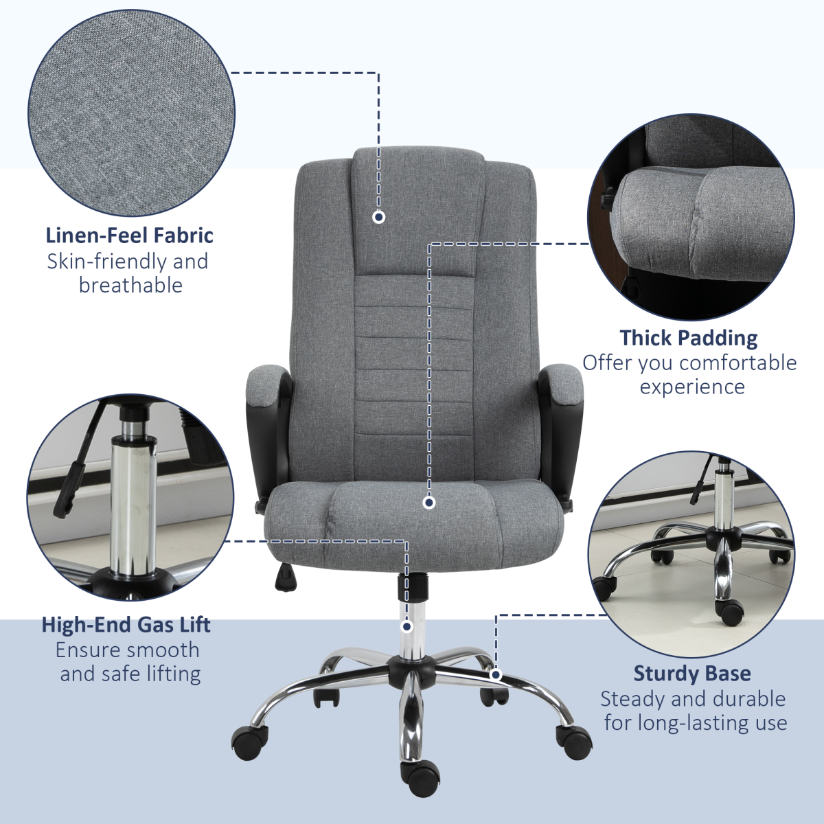 Linen High Back 360 Swivel Office Chair with Wide Adjustable Seat