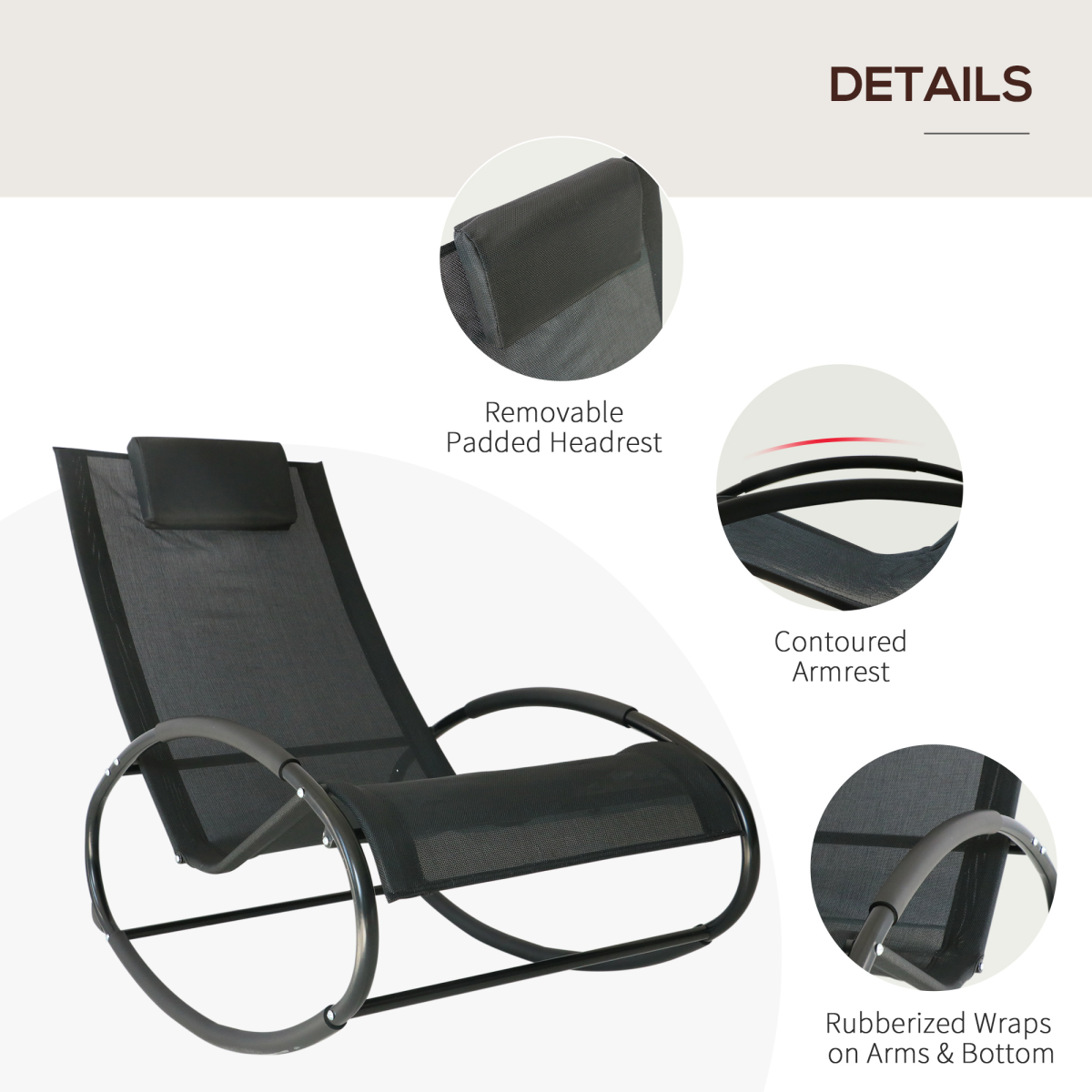 Outsunny Orbital Zero Gravity Rocking Sun Lounger with Pillow Headrest, 88H cm