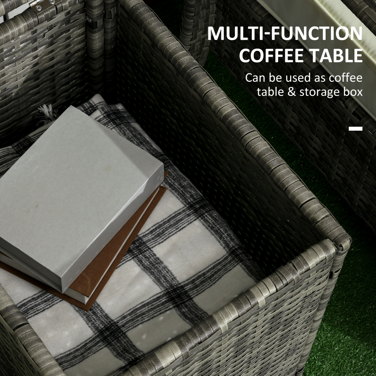 Outsunny 3-Piece PE Rattan Garden Sofa Set with Storage Table
