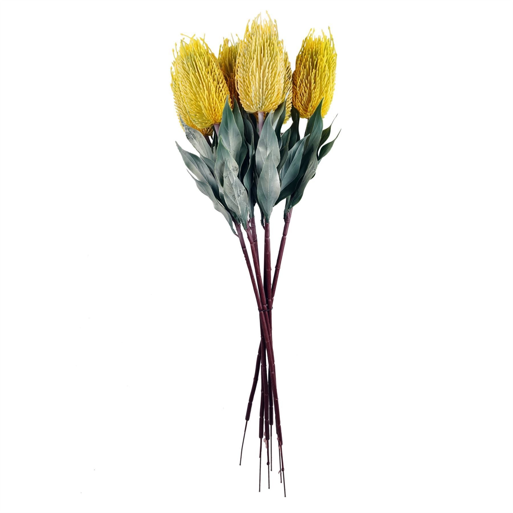 Pack of 6 Artificial 75cm Banksia Menziesii Yellow Flower Stems