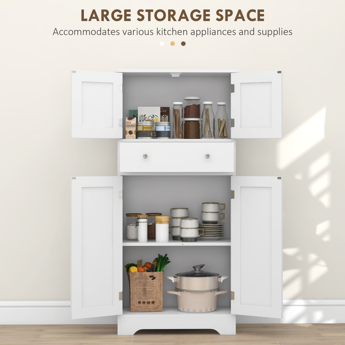 HOMCOM White Kitchen Storage Cabinet with Drawer & Adjustable Shelf