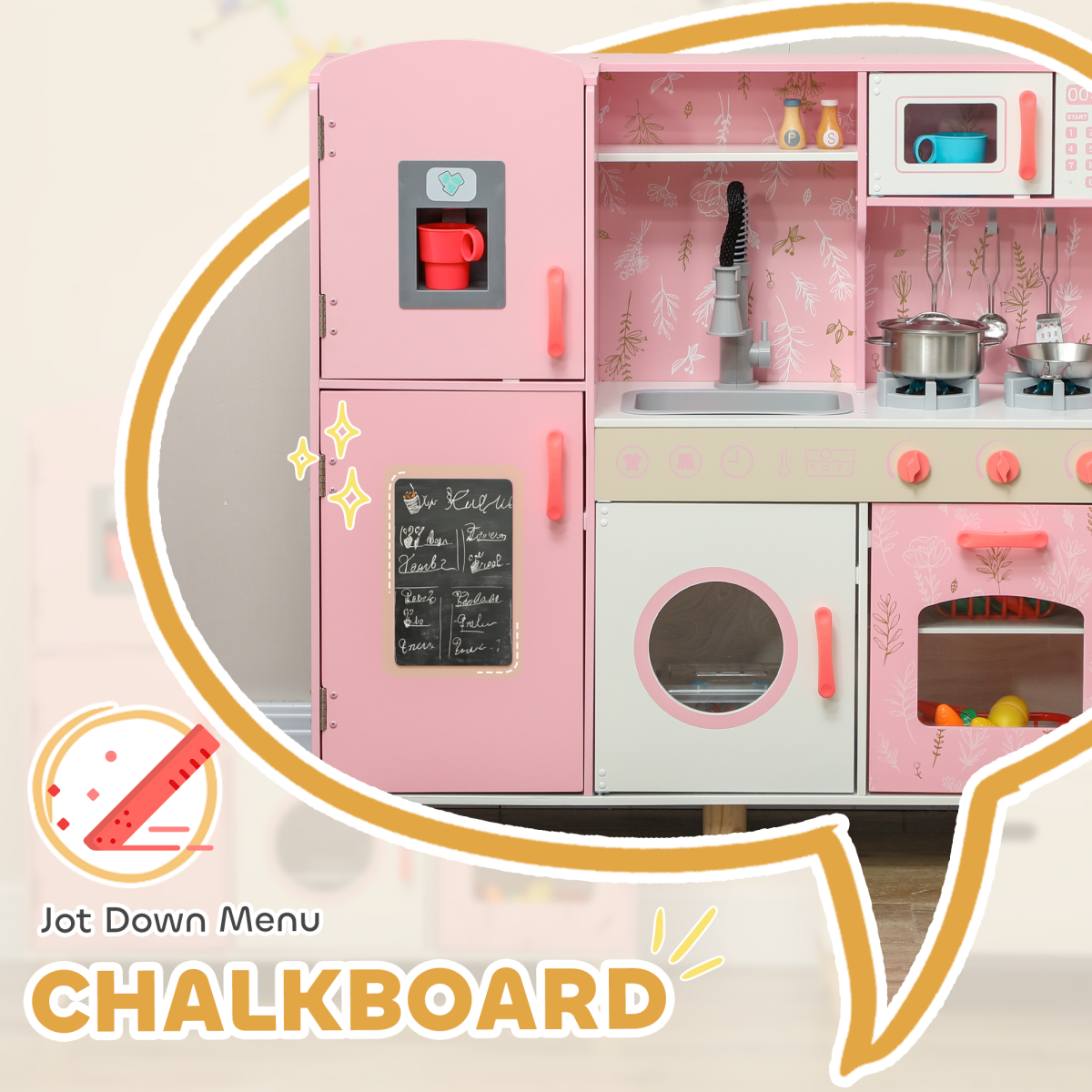 AIYAPLAY Kids Play Kitchen Set with Lights and Sounds, Pink