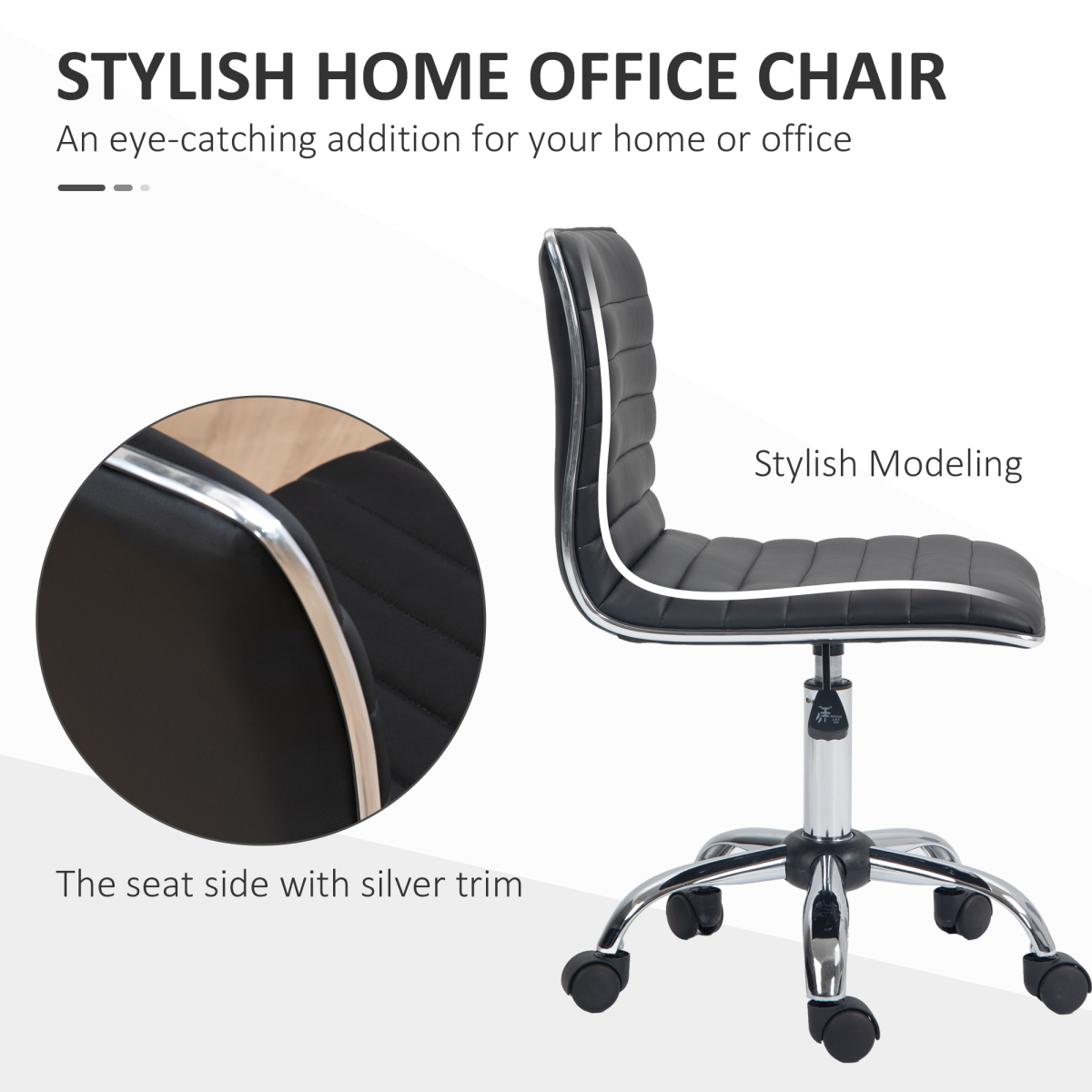 HOMCOM Armless Mid-Back PU Leather Adjustable Swivel Office Chair Black