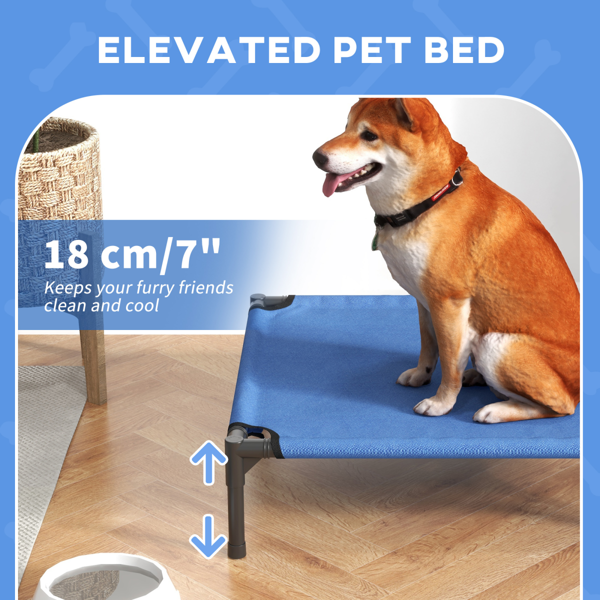 PawHut Elevated Pet Bed with Powder-Coated Metal Frame, Oxford Fabric, Indoor/Outdoor Folding Cot with Carry Bag