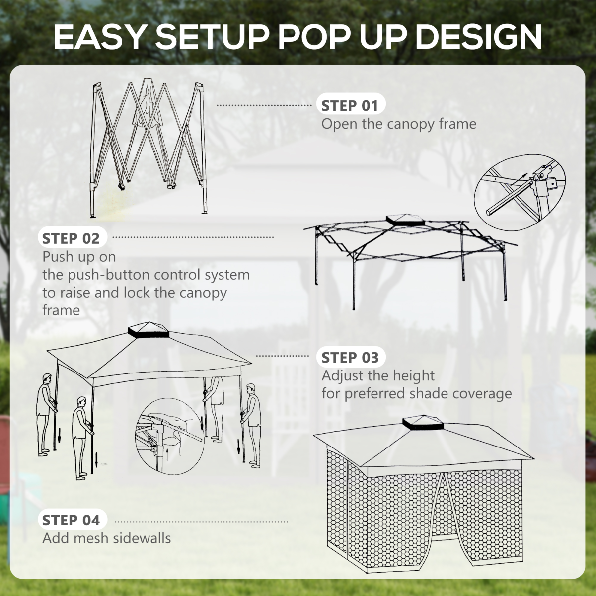 Outsunny 3.25 x 3.25m Folding Garden Pop Up Gazebo Tent with Metal Frame, Polyester Canopy, Cream White Sidewalls